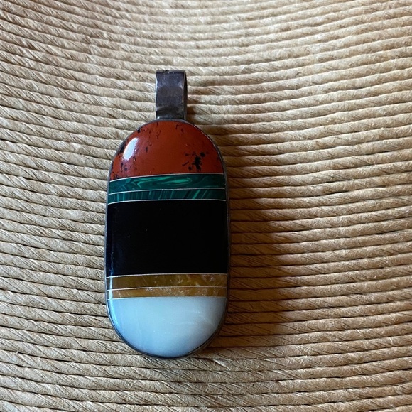 Zuni Other - Native American Zuni multi-stone inlay oval pendant Multicolor Stone Pendant